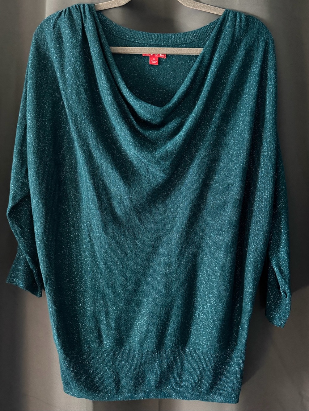 Elle Teal Shimmer Cowl Neck Top